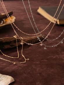 1 Stück elegante achteckige Stern-Set Zirkonia Gold Silber Damenkette, 18K vergoldet, geeignet für Alltag und Party, kann als Geschenk für Ehefrauen, Mütter, Freundinnen verwendet werden, Damenschmuck, Damenmode-Accessoires, Zirkonia Armband, vergoldeter Schmuck