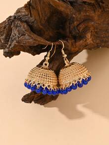 一对时尚迷人的水晶花朵吊坠耳环，宝莱坞风格仿珍珠吊坠首饰，优雅的传统巴基斯坦吉姆卡耳环，适合女性日常、节日、婚礼、派对佩戴，也是一份珍贵的珠宝礼物。