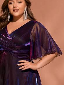 Women's Elegant Ombre Cocktail Party Dress, Formal Maxi Gown With High Slit, Criss-Cross Ruffle Hem, Metallic Fabric, Suitable For Formal Events, Weddings, Graduations, Concerts, Spring/Summer/Autumn - Purple - View 10