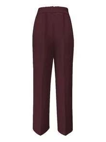 Pantalones de mujer de cintura alta rectos y sueltos de unicolor con botón, cremallera y bolsillos - Burdeos - Ver 3