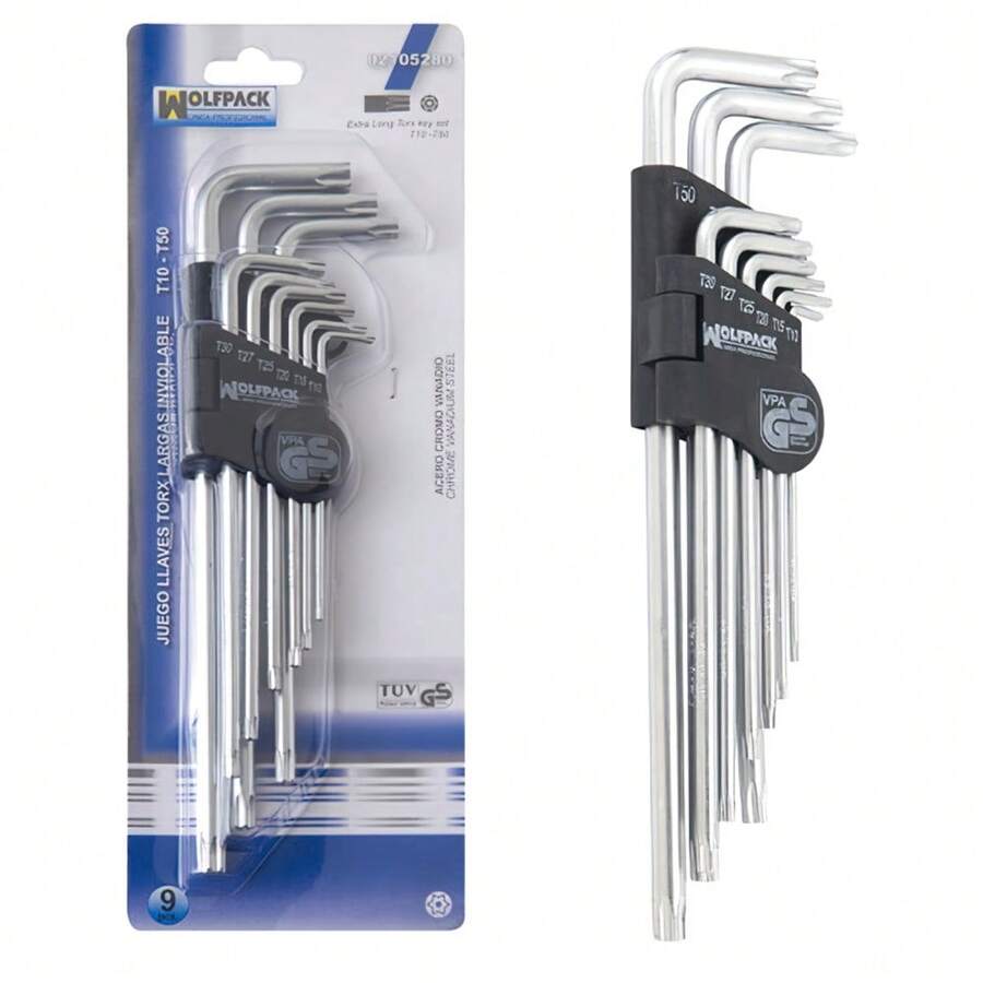 Jeu de 9 clés Torx longues << L » inviolables - Argent - Voir 1