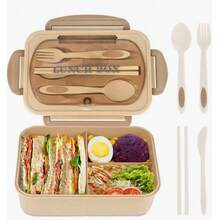 3-Compartment Adult Bento Lunch Box Set, Unisex Food Container With Utensils, Sauce Pot, Muffin Liner, Microwave & Dishwasher , Brown (Includes Knife, Fork, Spoon And Chopsticks), Kitchen, Christmas Gift - Nhiều màu - Xem 8