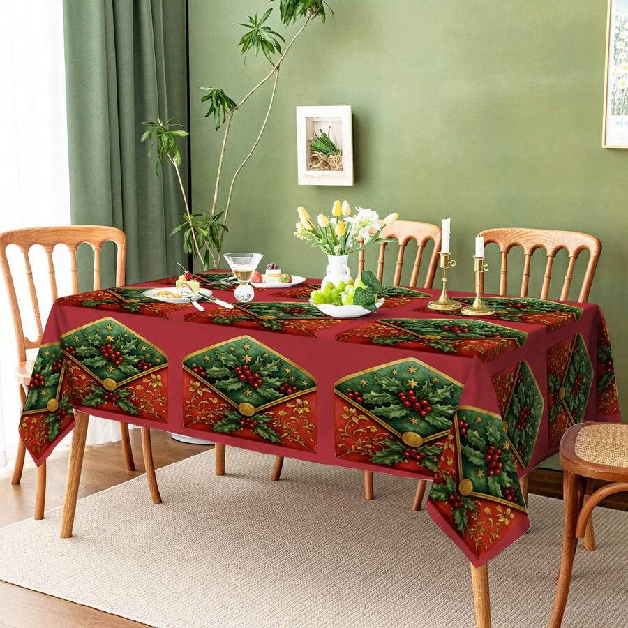 1 buc/10 buc Plic de Crăciun cu Fructe de pădure Roșii, Decor de Masă, Potrivit pentru Cină și Picnic, Față de Masă Impermeabilă și Rezistentă la Pete, Ușor de Curățat pentru Petrecere la Masă, Decor Dreptunghiular pentru Casă, Potrivit pentru Masă, Bar, Masă de Cafea, Picnic în Aer Liber, Terasă la Restaurant, Decor de Petrecere, Cadou pentru Sărbători, Utilizare în Interior și Exterior, Disponibil în Mai Multe Dimensiuni