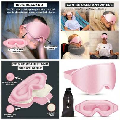 - Mscara para dormir 3D para viajes y hogar Mscara para ojos ultra suave que bloquea la luz al para un sueo ms profundo Presin ocular cero, correa ajustable con diseo de puente