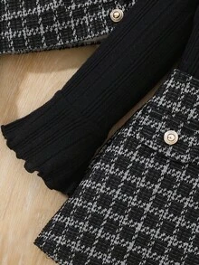 Fransk stil 2-delad outfit, elegant klänningsset för småbarnsflickor, designad för tidig höst - Svart - Visa 6