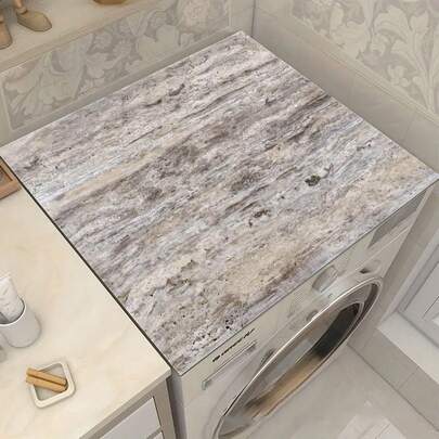 1 pieza Cubierta de lavadora y secadora con estampado de gris claro, beige y gris oscuro, hecha de gel de sílice, cubierta antipolvo para lavadora, accesorio de cocina, antideslizante, adecuada para lavandería, baño, decoración del hogar y decoración de habitaciones