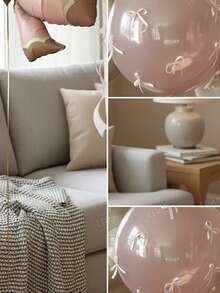 23pcs/Set 40-Inch (Approx. 101cm Height) Cream Color 0-9 Number Balloons, Giant Brown Bear Foil Balloon, Matte Pink Bow Balloons, 18-Inch Macaron Pink Latex Balloons, 24-Inch Clear No-Tie Bubble Balloons, 10-Inch Macaron Pink & Vintage Beige Latex Balloons, Pink Bows, Suitable For Birthday Party Decorations, Baby Shower - Multicolor - View 7