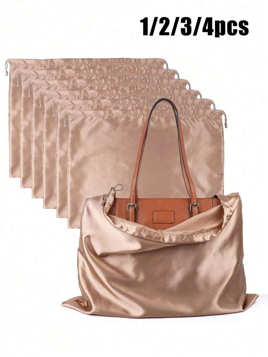 Polyester Satin Dustproof Drawstring Bag For Jewelry,Silk Dustproof Drawstring Travel Storage Pouch,Portable Clothing Shoes Drawstring Bundle Pockets, High Capacity Dust Bags For Handbags,Self-Sealed Drawstring Storage Bag, Travel Supplies, Storage And Organization,Portable Dustproof Bag