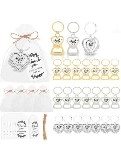 1pc Gold/Silver Heart Shaped Keychain/Keyring, Elegant Gift Suitable For Souvenirs, Weddings, Bridal Shower, Birthday Parties, Graduations, Housewarming, Travel Memento, Wedding Favors, Couples, Valentine's Day, Christmas, Includes Bag, Thank You Card, Jute Rope