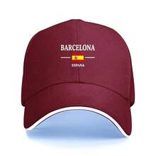 1pc Barcelona Spain Baseball Cap - Lightweight Polyester Adjustable Hat With Catalan Flag Colors (Catalan Colors: Barcelona, Spain Flag:), Barcelona Lettering & Spanish Coat Of Arms - All-Season Casual & Sports Cap For Men, Perfect Gift For Barcelona Fans, Christmas, Halloween, Thanksgiving - Ideal For Travel & Casual Attire - Catalan Independence Symbol, Hand Wash Dry Clean, Structured Fit With White Trim Brim - 紅葡萄酒 - 查看 9