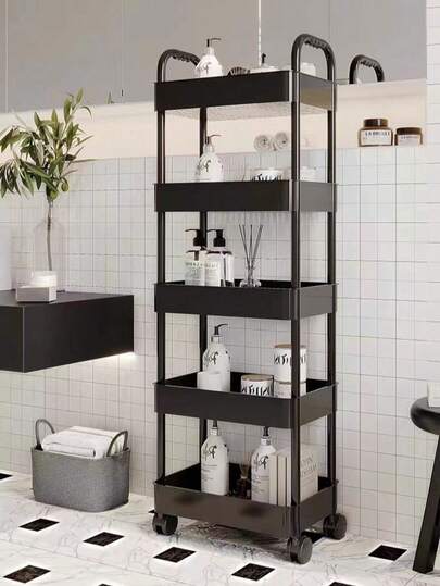 3-Tier Rolling Storage Cart With Armrests - Versatile Floor Stand Perfect For Kitchen & Bathroom Organization, Movable Drain Shelf Ideal For Holiday Gatherings, Back-To-School Essentials, And New Year's Resolutions, Stylish And Functional Storage Solution For Every Home, Enhance Your Space With Practicality And Elegance, Perfect Gift For Mother's Day, Valentine's Day, And Valentine's Day Celebrations