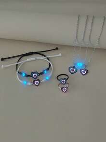 ATLVXJL 6件套夜光情侣/友谊爱心、彩虹、双心吊坠项链、手链、戒指套装，休闲佩戴及情人节礼物 - 彩色 - 查看 6