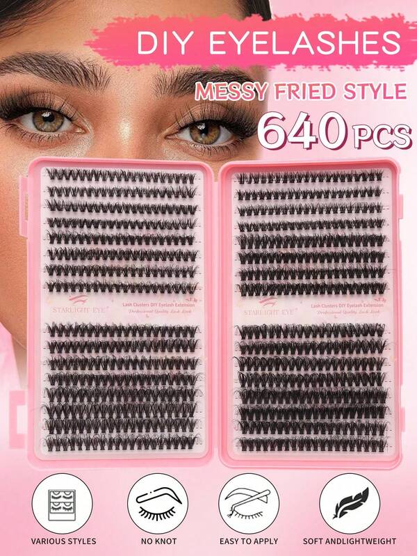 640 Stücke D-Curl Flauschige Büschel Wimpernverlängerung 7D Fächerförmige Wimpern 40D+50D, 5D Flauschiger Effekt, mit Flauschigen Büschel Wimpern DIY Katzenaugen Wimpern 8-16mm gemischt, Unordentlicher Effekt, Explosionseffekt, Super leicht wiederverwendbare einzelne Segment Falsche Wimpernverlängerung Set, geeignet für Anfänger für den Alltag, Hochzeit, Date, Party, Musikfestival, Halloween