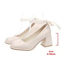 Geeyea A Pair Of Women's High Heels With Pearl Ankle Straps, Women's High Heels, A Variety Of Colors To Choose From, Thick Heel Design, The First Choice For Banquet Evening Dresses, Unique And Elegant High Heels - trắng - Xem 5