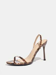 Women's Sexy Zebra Print Classic Round Toe Electroplated Stiletto High Heel Ankle Strap Solid Color High-End Comfortable Fabric Spring/Summer Backstrap Fashion Party Travel Casual Mature Luxurious Chocolate Brown High Heel Sandals - Chocolate Brown - View 5