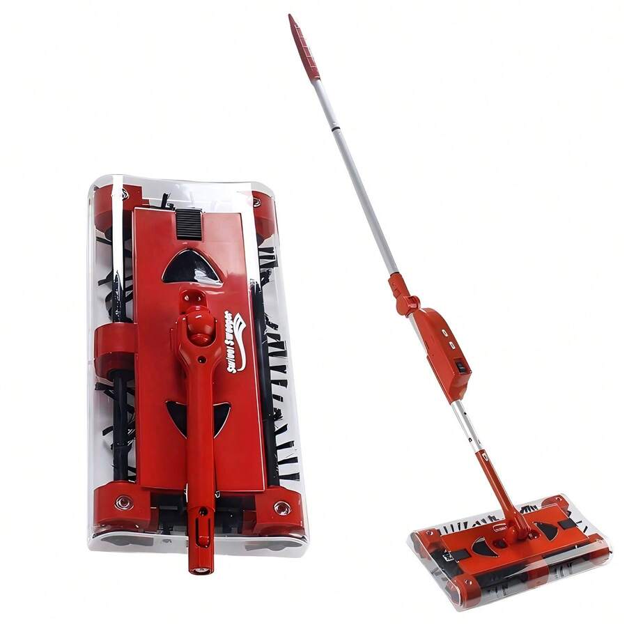 Cordless Vacuum Cleaner Foldable Sweeping Machine Household 360° Portable 45in Floor Sweeper Rechargeable Floor And Carpet Sweeper Vacuum Cleaner 45" - Rose Red - View 1