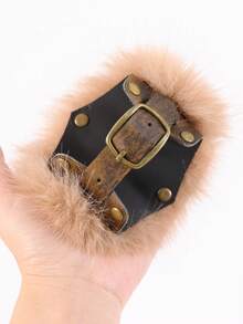 2pcs Set PU Leather Viking Wrist Guards: Faux Fur Trimmed Nordic Rune Armor, Suitable For LARP, Renaissance Fairs And Cosplay - A - View 5