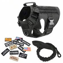 Large Dog Tactical Dog Harness & Leash & 12pcs Patches,  No Pulling Dog Vest Set For Outdoor Training Waterproof Pet Dog Harness With Rubber Handle & Metal Buckle - 黑色 - 查看 9