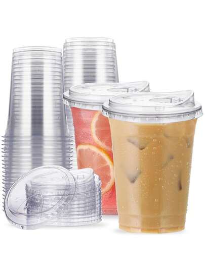 80/60/40/20 szt. 520 ml/320 ml Kubki plastikowe bez przezroczystych nakrętek i kubków do picia kawy mrożonej, koktajli mlecznych i zimnych napojów