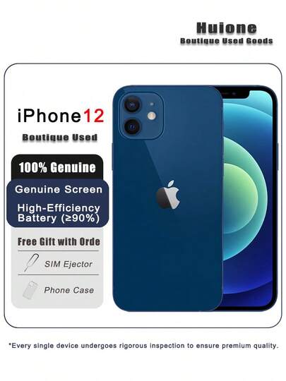 二手 Apple iPhone 12 蓝色高级二手 Apple iPhone - 游戏就绪，双 SIM 卡 4G，95% 新，原装屏幕和高效电池（≥90%）