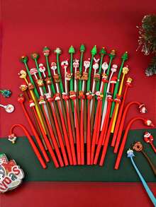 53 estilos de bolígrafos de balanceo de la serie navideña linda, bolígrafo de gel de silicona suave de 0.5 mm, con forma de muñeco de nieve, Papá Noel y árboles de Navidad, tinta negra, bolígrafos de gel navideños para regalos, suministros de papelería navideña, recuerdos de fiesta escolar, adecuados para que las familias escriban tarjetas de felicitación juntas.