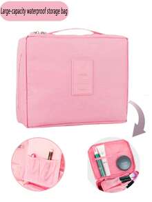 1 便携式双层化妆包 防水旅行洗漱包 可拆卸化妆刷收纳包 旅行配件 多隔层美妆收纳包 护肤包 沙滩包 可折叠旅行化妆包 加大加厚 防水防尘 - 藕粉色 - 查看 7