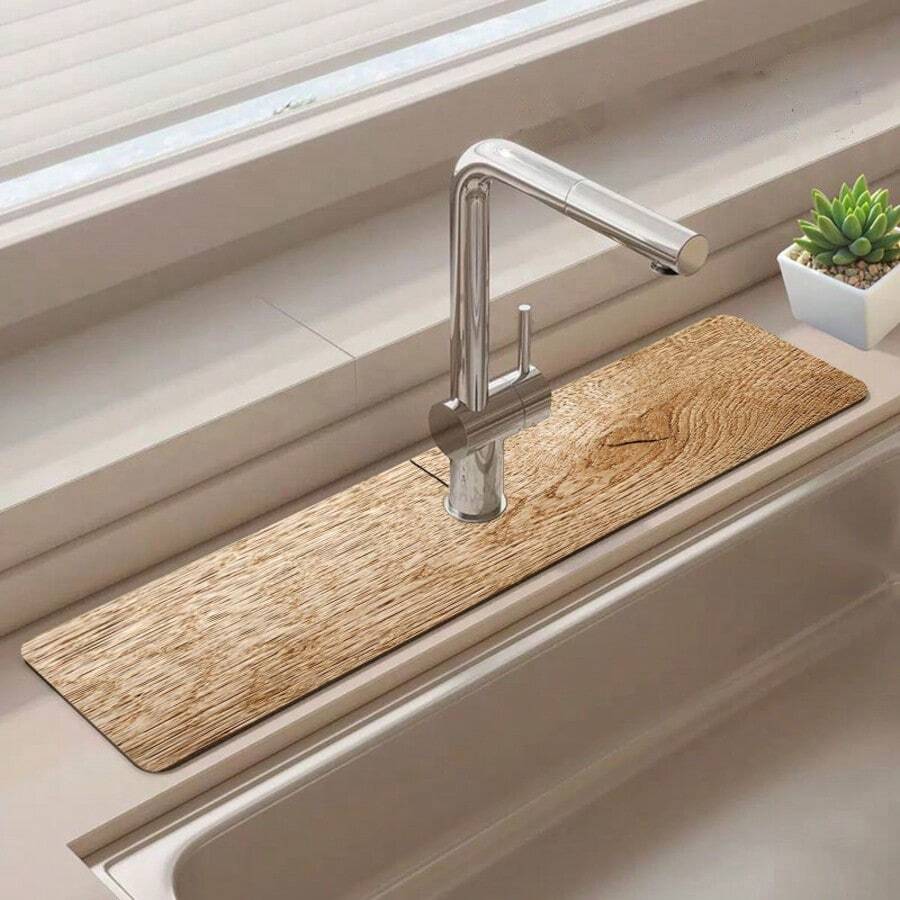 Tapete de pia impermeável de silicone com imitação de madeira (1 unidade) - Protetor de bancada antiderrapante e absorvente, ideal para pias de cozinha e banheiro, adequado para decoração de casa, escritório e estilo rústico.