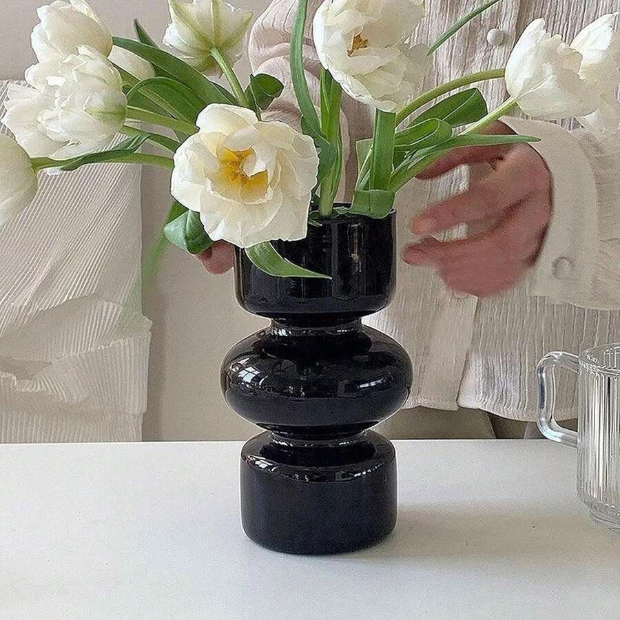CALDERON Jarrones de Vidrio Moderno,Jarrón de Vidrio Hidropónico para Flores, Decoración de Flores de Mesa,Adecuado para Dormitorio, Sala de Estar, Boda, Oficina (Negro) - Transparente - Ver 1