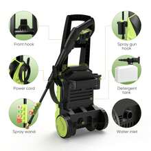 OLIXIS Electric Pressure Washer, High Pressure Cleaning Machine With Foam Cannon, 2.0 GPM Power Washer With 5 Quick Connect Nozzles For Fences Decks Patios - Green - View 6