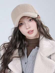 Classic Autumn/Winter New Solid Color Hat, Faux Lambswool Fashionable Baseball Cap, Unisex Versatile Korean Style, Face-Slimming, Stylish Casual Party Street Polyester Fleece Decoration Cap