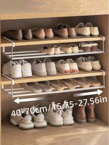 1pc Retractable Shoe Rack, Household Retractable Shoe Cabinet, Layered Partition Board Shoe Tray, Lower Hanging Basket Storage Rack, Cabinet With Layered Partitions Inside, Space-Saving Layered Partitions, Used For Storing Shoes In Home Cabinets, Lower Hanging Hanging Storage Rack - Multicolor - View 8