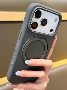 1pc Luxury Matte Silicone Invisible Ring Holder Phone Case, Compatible With IPhone 17 Air 16 15 14 13 12 11 Pro Plus Max, Supports Wireless Charging - Grey - View 4