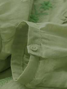 Camicia casual da donna a tinta unita con ricamo a fiocco di neve, vestibilità morbida, non elastica, adatta per l'estate