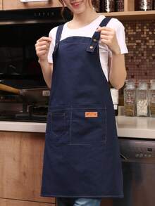 定制帆布围裙，防水防油，适用于厨房、奶茶店、美甲沙龙、餐饮使用，奶茶店制服围裙，涤棉帆布围裙 - 彩色 - 查看 3