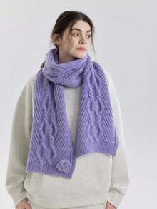 1 szt. damski szalik z dzianiny Rose Twist, mieszanka wełny, elegancki i modny, uniwersalny na jesień/zimę, odpowiedni do noszenia w pomieszczeniach, w biurze, na zewnątrz, na randki