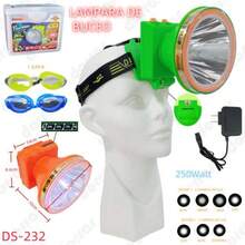 DORRAS Lámpara de cabeza para Buceo Sumergible Contra agua y Recargable con una potencia de 200Watts de iluminación Viene con gafas de natación, hasta 200 metros Máxima profundidad sumergible - Verde - Ver 4