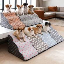 1pc Cartoon Pet Stairs, 2/3/4/5 Steps High Elastic Foam Climbing Ladder Suitable For Elderly, Disabled Pets To Access Sofa, Bed, Non-Slip & Removable