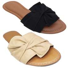 Kit 2 Pairs Women's Flat Shoes Special Sizes 40 To 44 Sandal Flip Flops Flat Mule Slide - Màu be - Xem 16