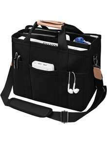 1 chiếc túi tote vải bố thời trang cỡ lớn - Màu đen! Thiết kế khóa kéo + nhiều ngăn bên hông, quai đeo vai bền chắc, siêu rộng rãi, dễ dàng đáp ứng nhu cầu mang theo laptop và sách vở của sinh viên. Quà tặng ngày Valentine, quà tặng tựu trường, hãy chuẩn bị trước! - màu đen - Xem 9