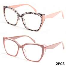 2 件装猫眼大框女士老花镜，浪漫粉色亮面镜框，高清镜片，纯色豹纹撞色设计，优雅时尚的女士老花镜套装 - 粉豹紋+粉 - 查看 16