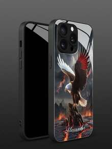 1pc Customized High-Definition Glass Phone Case With Stylish And Cool Eagle Pattern, Compatible With IPhone 17 Pro Max/16 Pro Max/15/14 Plus/13 Pro/12 Pro Max/11/Xs Max/8/7/6 Plus, S24 Ultra/S25 Ultra, Fashionable, Colorful, Cute, Fun, Minimalist, Matching Phone Case