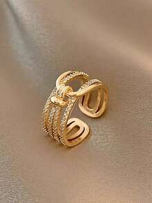 5pcs Fashion Cubic Zirconia Open Copper Rings Set, Suitable For Women's Wedding, Party, Holiday Gift (Gift Box Not Included) - Yellow Gold - View 10