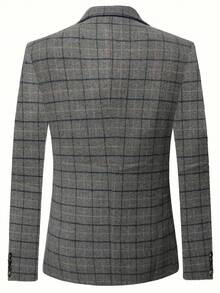 3 PiecesMen's Plaid Suit Set, Including Jacket, Vest And Pants, Minimalist And Fashionable Style, Casual Everyday Wear - Grey - View 4