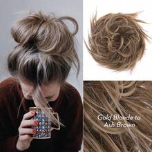 Natural Soft Messy Bun Hair Extensions X-Large Scrunchie Updo Cover Hair Elastic Band Wrap On Ponytail Hair Extensions Synthetic Straight Tousled Chignon Bleach Blonde Highlight Ombre Color Hairpiece Pony Tail Hair Piece For Women Halloween Party Daily Wedding - 彩色 - 查看 25