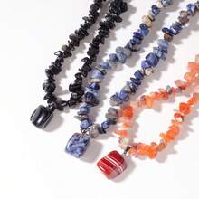 Asymmetrical Natural Amethyst Agate Stone Necklace Adjustable Chain Square Pendant Long Necklace Women Fashion Personalized Jewelry Suitable For Daily Wear And Special Occasions