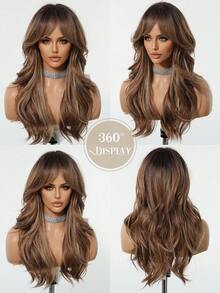 24 Inch Gradient Brown Long Curly Wig, Suitable For Daily Wear, Synthetic Heat-Resistant Material, Perfect For Daily And Party Occasions. - 漸層棕色 - 查看 6