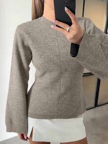 SEREN New Autumn/Winter Gray Round Neck Long Sleeve Knitted Sweater, Loose Casual Commuter Style Pullover, Suitable For Daily Wear - Dark Grey - View 4