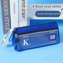 1 szt. Piórnik Klein Blue Oxford Cloth z przezroczystym okienkiem, piórnik Galaxy Blue, wysokiej jakości niebieski piórnik, dwuwarstwowa torba na przybory biurowe dla uczniów z zamkiem błyskawicznym