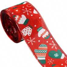 1 rouleau de ruban de Noël, ruban à bord métallique de 6,3 cm/5 yards, convient pour l'emballage de cadeaux de Noël, la décoration thématique des fêtes