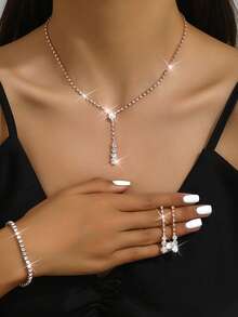 4件套多色派对风时尚简约流行首饰套装，包括项链、耳环、手链，适合跨境婚礼配饰 - Earrings+necklace+bracelet 4pcs/set - 查看 16